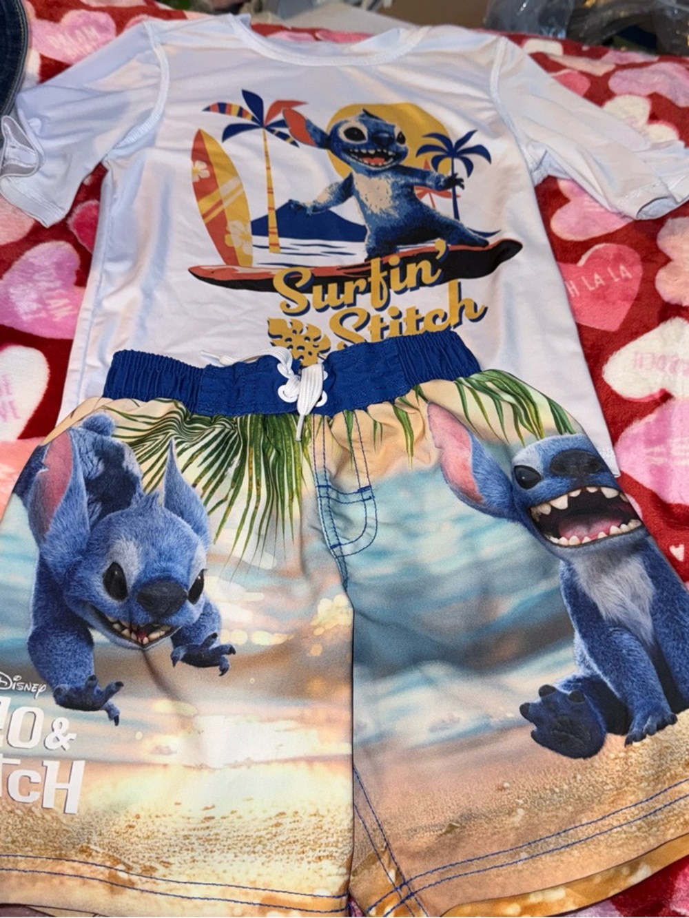 Disney Stitch Boys Size XS 4 5 Two Piece Swim Set Rash guard Swim Trunks